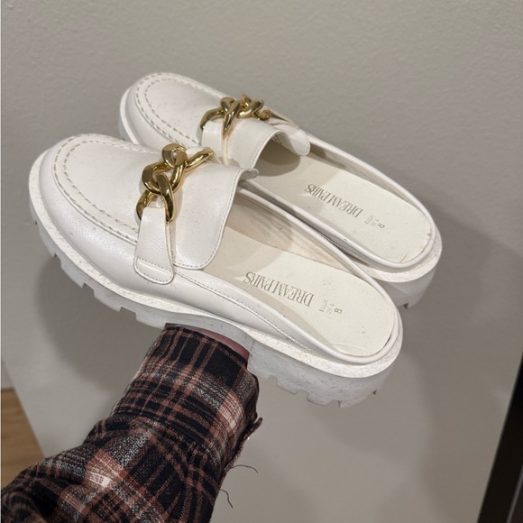 Dream Pairs Shoes - Dream Pairs White Mules with Gold Chain 8